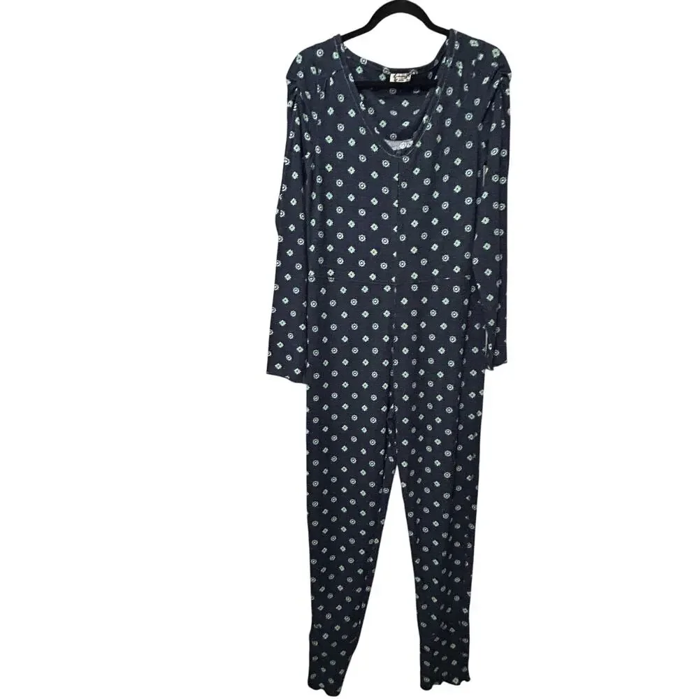 NEW Free People Home Alone Long John Deep Navy Med Comfy Cozy Lounge Ruffle Hem